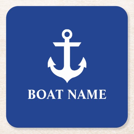 Nautical Boat Name Anchor Blue Kartonnen Onderzetters (Voorkant)