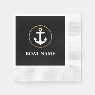 Nautical boat Name Anchor Cocktail Black Gold Servet