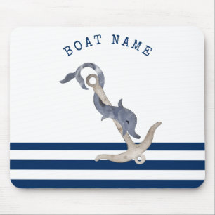 Nautical Boat Name,Anchor Dolphin Navy Blue Muismat