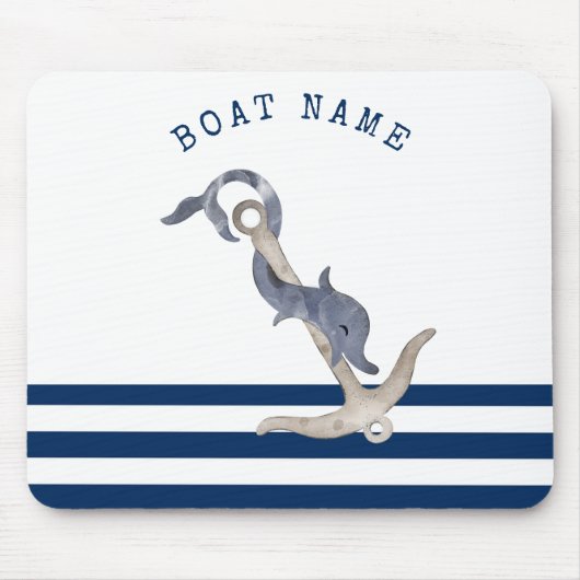 Nautical Boat Name,Anchor Dolphin Navy Blue Muismat (Voorkant)