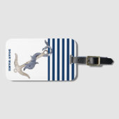 Nautical Boat Name,Anchor Dolphin Navy Blue Stripe Bagagelabel (Voorkant (horizontaal))