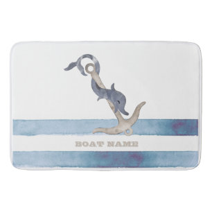 Nautical Boat Name,Anchor Dolphin Stripes Badmat