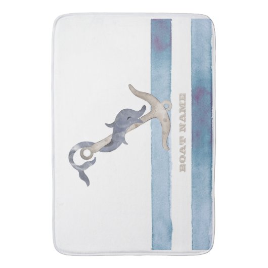 Nautical Boat Name,Anchor Dolphin Stripes Badmat (Voorkant Verticaal)