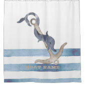 Nautical Boat Name,Anchor Dolphin Stripes Douchegordijn (Voorkant)