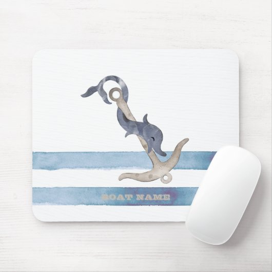 Nautical Boat Name,Anchor Dolphin Stripes Muismat (Met muis)