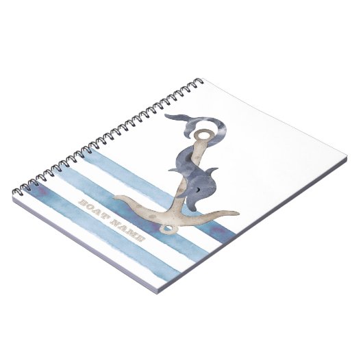 Nautical Boat Name,Anchor Dolphin Stripes Notitieboek (Linkerzijde)