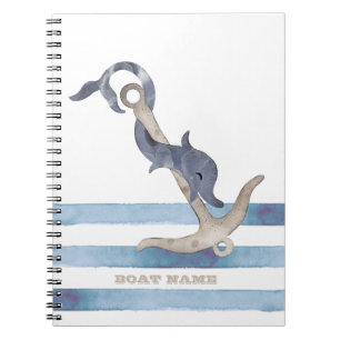 Nautical Boat Name,Anchor Dolphin Stripes Notitieboek