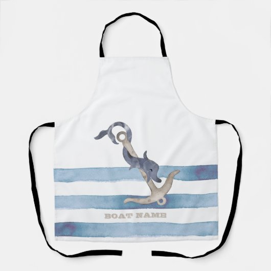 Nautical Boat Name,Anchor Dolphin Stripes Schort (Voorkant)