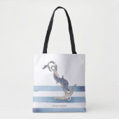 Nautical Boat Name,Anchor Dolphin Stripes Tote Bag (Voorkant)