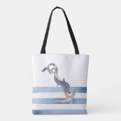 Nautical Boat Name,Anchor Dolphin Stripes Tote Bag (Achterkant)