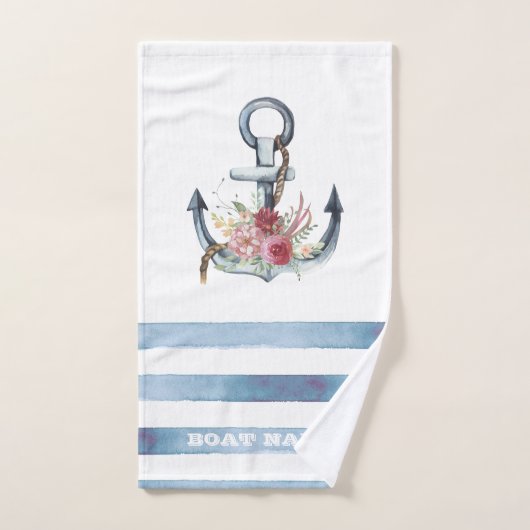 Nautical Boat Name,Anchor Flowers Bad Handdoek (Handdoek)