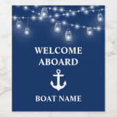 Nautical Boat Name Anchor Jar String Lights Blue Wijn Etiket (Enkel label)