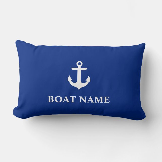 Nautical Boat Name Anchor Lumbar Pillow Blue Kussen (Voorkant)