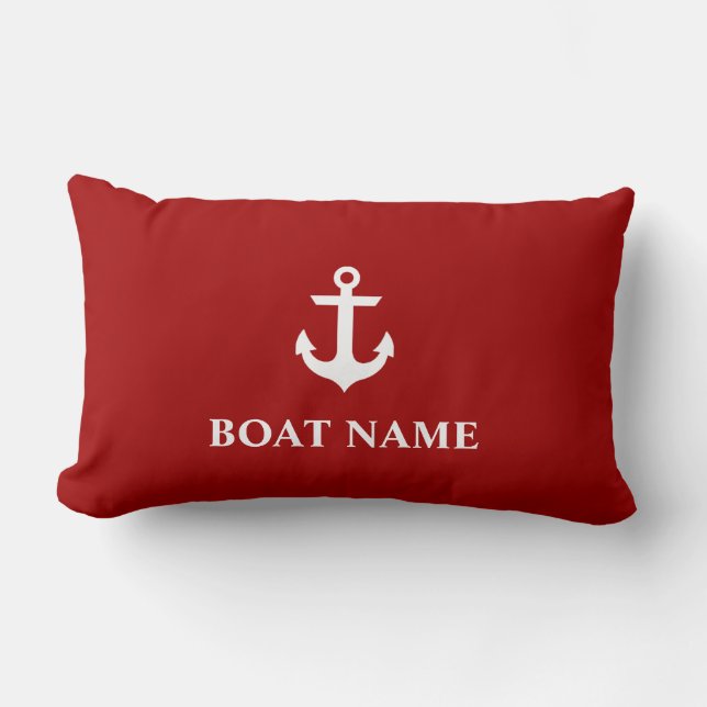 Nautical Boat Name Anchor Lumbar Pillow Red Kussen (Voorkant)
