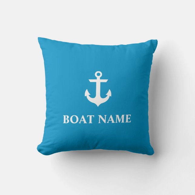 Nautical Boat Name Anchor Malibu Blue Kussen (Voorkant)
