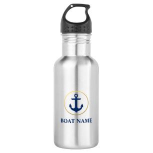 Nautical boat Name Anchor Navy Blue Gold Waterfles