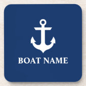 Nautical Boat Name Anchor Navy Blue Onderzetter (Voorkant)