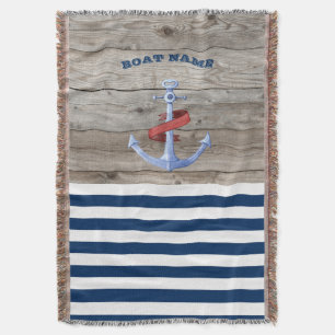 Nautical Boat Name,Anchor Navy Blue Str Deken