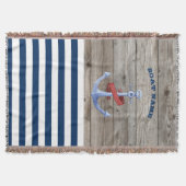 Nautical Boat Name,Anchor Navy Blue Str Deken (Voorkant)