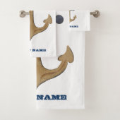 Nautical Boat Name, Anchor Navy Blue Stripe Bad Handdoek (Insitu)