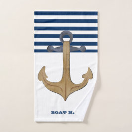 Nautical Boat Name, Anchor Navy Blue Stripe Bad Handdoek
