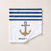 Nautical Boat Name, Anchor Navy Blue Stripe Bad Handdoek (Wasdoekje)