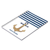 Nautical Boat Name, Anchor Navy Blue Stripe Notitieboek (Linkerzijde)