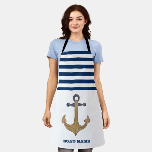 Nautical Boat Name, Anchor Navy Blue Stripe Schort (Gedragen)