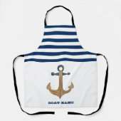 Nautical Boat Name, Anchor Navy Blue Stripe Schort (Voorkant)