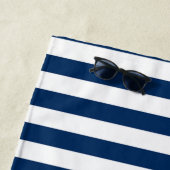 Nautical Boat Name, Anchor Navy Blue Stripe Strandlaken (In situ)