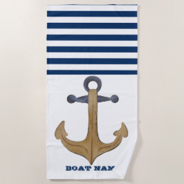 Nautical Boat Name, Anchor Navy Blue Stripe Strandlaken