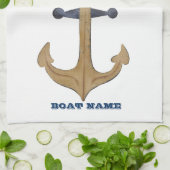Nautical Boat Name, Anchor Navy Blue Stripe Theedoek (Gevouwen)