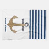 Nautical Boat Name, Anchor Navy Blue Stripe Theedoek (Horizontaal)