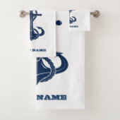 Nautical Boat Name,Anchor Navy Blue Striped Bad Handdoek (Insitu)