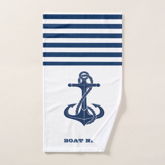 Nautical Boat Name,Anchor Navy Blue Striped Bad Handdoek (Handdoek)