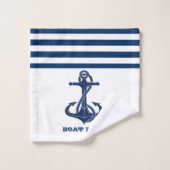 Nautical Boat Name,Anchor Navy Blue Striped Bad Handdoek (Wasdoekje)