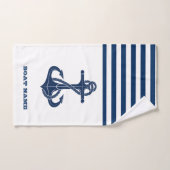Nautical Boat Name,Anchor Navy Blue Striped Bad Handdoek (Handdoek)