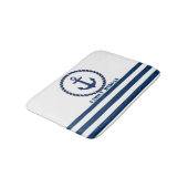 Nautical Boat Name,Anchor Navy Blue Striped Badmat (Gekanteld)