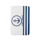 Nautical Boat Name,Anchor Navy Blue Striped Badmat (Voorkant Verticaal)