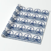 Nautical Boat Name,Anchor Navy Blue Striped Cadeaupapier (Uitgerold)