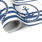 Nautical Boat Name,Anchor Navy Blue Striped Cadeaupapier (Rol Hoek)