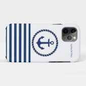 Nautical Boat Name,Anchor Navy Blue Striped Case-Mate iPhone Case (Achterkant (horizontaal))