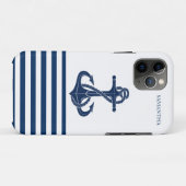 Nautical Boat Name,Anchor Navy Blue Striped Case-Mate iPhone Case (Achterkant (horizontaal))