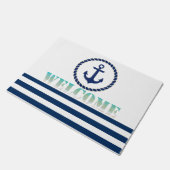 Nautical Boat Name,Anchor Navy Blue Striped Deurmat (Schuin)
