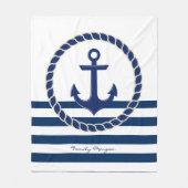 Nautical Boat Name,Anchor Navy Blue Striped Fleece Deken (Voorkant)