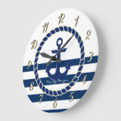 Nautical Boat Name,Anchor Navy Blue Striped Grote Klok (Hoek)