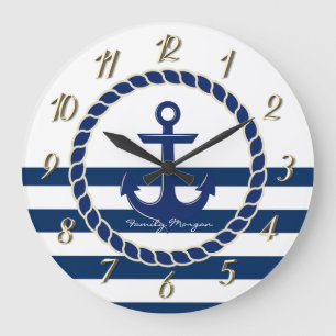 Nautical Boat Name,Anchor Navy Blue Striped Grote Klok