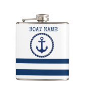 Nautical Boat Name,Anchor Navy Blue Striped Heupfles (Voorkant)