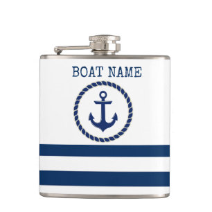Nautical Boat Name,Anchor Navy Blue Striped Heupfles