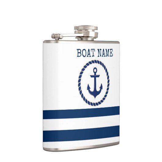Nautical Boat Name,Anchor Navy Blue Striped Heupfles (Rechts)